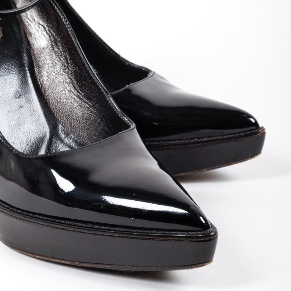 Prada Black Patent Leather Ankle Strap Platform Pumps - Picture 4 of 9